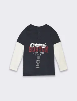 Piazza Italia T-shirt con doppia manica e stampaÂ  - Blu Cheap