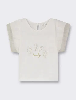 Piazza Italia T-shirt con inserti in tulle e ricamo - Bianco Clearance