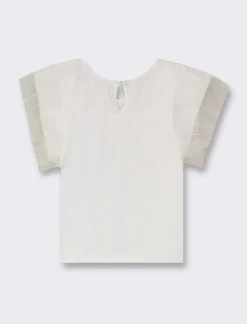 Piazza Italia T-shirt con inserti in tulle e ricamo - Bianco Clearance