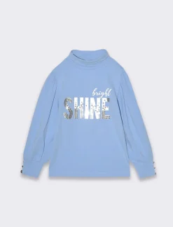 Piazza Italia T-shirt con ricamo frontale e paillettes - Azzurro Discount