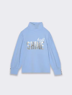 Piazza Italia T-shirt con ricamo frontale e paillettes - Azzurro Discount