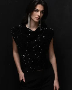 Piazza Italia Tshirt con spalline in paillettes - Nero Clearance