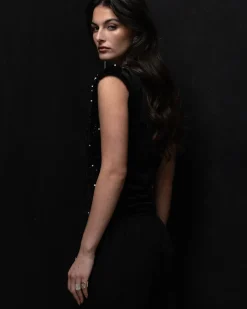 Piazza Italia Tshirt con spalline in paillettes - Nero Clearance