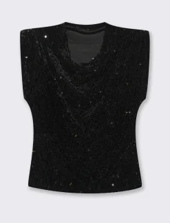 Piazza Italia Tshirt con spalline in paillettes - Nero Clearance