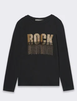 Piazza Italia T-shirt con stampa glitter e applicazione - Nero Best