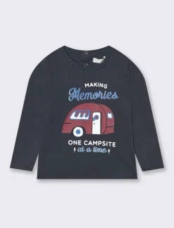 Piazza Italia T-shirt con stampa in cotone garzato - Blu Online