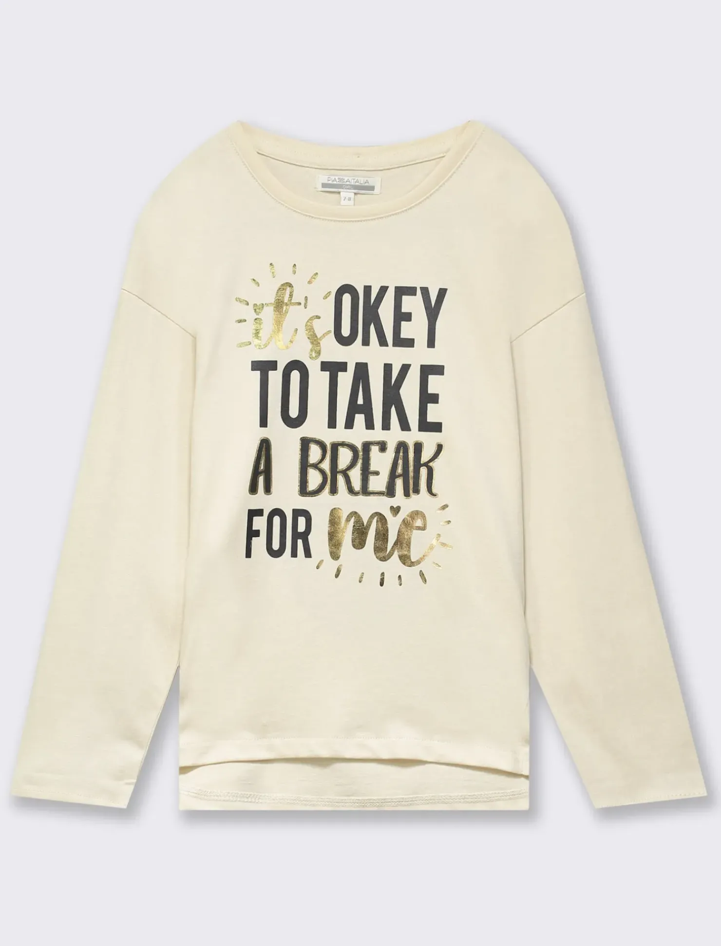 Piazza Italia T-shirt con tagli obliqui e spacchetti sul davanti con stampa frontale effetto metallico - Beige Flash Sale