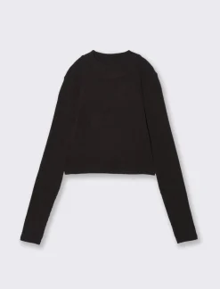 Piazza Italia T-shirt crop manica lunga con mezzo collo lavorazione a coste strette - Nero Cheap