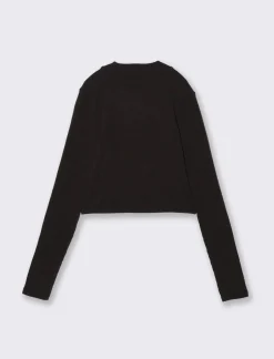 Piazza Italia T-shirt crop manica lunga con mezzo collo lavorazione a coste strette - Nero Cheap