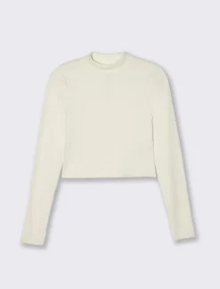 Piazza Italia T-shirt crop manica lunga con mezzo collo lavorazione a coste strette - Avorio New
