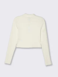 Piazza Italia T-shirt crop manica lunga con mezzo collo lavorazione a coste strette - Avorio New