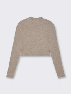 Piazza Italia T-shirt crop manica lunga con mezzo collo lavorazione a coste strette - Grigio tortora Discount