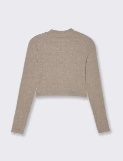 Piazza Italia T-shirt crop manica lunga con mezzo collo lavorazione a coste strette - Grigio tortora Discount