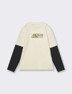 Piazza Italia T-shirt doppia manica oversize - Beige Discount