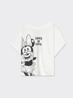 Piazza Italia T-shirt girocollo 100% cotone con stampa minnie sul davanti e sul dietro - sporco Bianco Hot