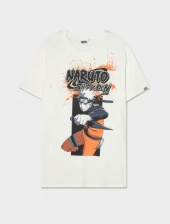 Piazza Italia T-shirt girocollo con stampa NARUTO License - sporco Bianco Discount