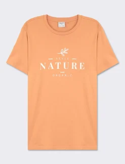 Piazza Italia T-shirt girocollo con stampa a contrasto sulle maniche regular fit - Rosa salmone Arancione Best