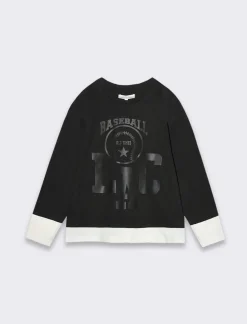 Piazza Italia T-shirt girocollo da bambino in caldo cotone con contrasto effetto finta - Nero Shop