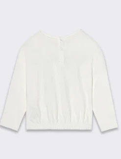 Piazza Italia T-shirt girocollo manica lunga, con stampa frontale fiocco ed arricciatura al fondo - Bianco panna Online