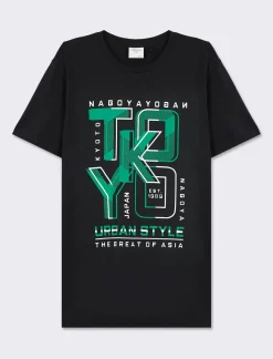 Piazza Italia T-shirt girocollo maniche corte regular fit college inspiration - Nero Clearance