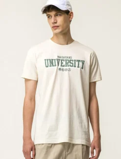 Piazza Italia T-shirt girocollo maniche corte regular fit college inspiration - latte Bianco Outlet