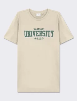 Piazza Italia T-shirt girocollo maniche corte regular fit college inspiration - latte Bianco Outlet