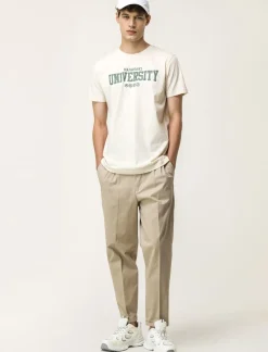 Piazza Italia T-shirt girocollo maniche corte regular fit college inspiration - latte Bianco Outlet