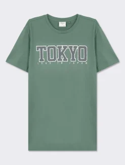 Piazza Italia T-shirt girocollo maniche corte regular fit college inspiration - Verde Hot