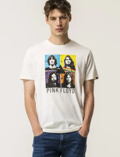 Piazza Italia T-shirt girocollo maniche corte regular fit con stampa PINKFLOYD License - sporco Bianco Outlet