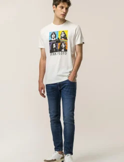 Piazza Italia T-shirt girocollo maniche corte regular fit con stampa PINKFLOYD License - sporco Bianco Outlet