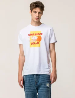 Piazza Italia T-shirt girocollo maniche corte regular fit con stampa ONE PIECE License - Bianco New