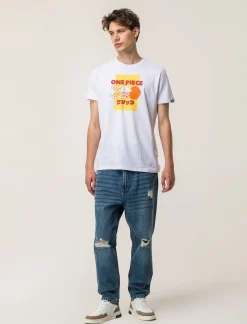 Piazza Italia T-shirt girocollo maniche corte regular fit con stampa ONE PIECE License - Bianco New