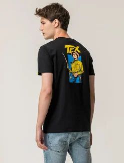 Piazza Italia T-shirt girocollo maniche corte regular fitcon TEX WILLER License - Nero Hot