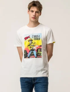 Piazza Italia T-shirt girocollo maniche corte regular fitcon TEX WILLER License - sporco Bianco Clearance