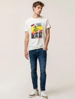 Piazza Italia T-shirt girocollo maniche corte regular fitcon TEX WILLER License - sporco Bianco Clearance