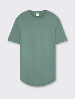Piazza Italia T-shirt girocollo maniche corte loose fit in jersey misto viscosa con fondo stondato - Verde Discount