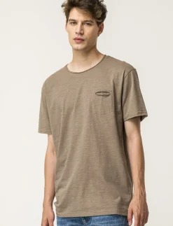 Piazza Italia T-shirt girocollo maniche corte loose fit in jersey slub puro cotone - kaki Verde Best