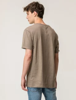Piazza Italia T-shirt girocollo maniche corte loose fit in jersey slub puro cotone - kaki Verde Best