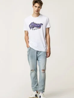 Piazza Italia T-shirt girocollo maniche corte regular fit con stampa graffiti USA Inspiration - Bianco Sale