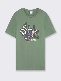 Piazza Italia T-shirt girocollo maniche corte regular fit con stampa graffiti USA Inspiration - Verde Store
