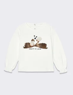 Piazza Italia T-shirt in jersey con paillettes e pon pon - panna Bianco Cheap