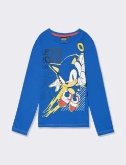 Piazza Italia T-shirt in jersey con stampa davanti sonic con maniche lunghe - Blu Store