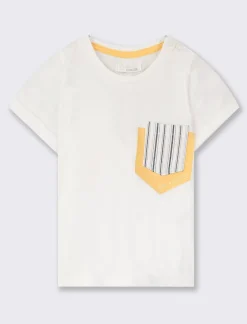 Piazza Italia T-shirt in jersey con taschino a righe - sporco Bianco New