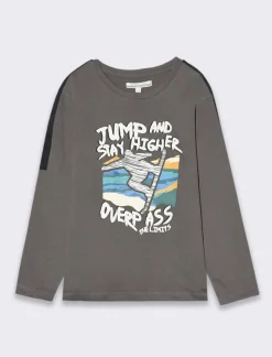 Piazza Italia T-shirt in jersey mano pesca con dettagli in contrasto e stampa frontale - Grigio antracite Best