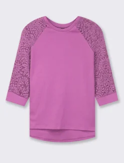 Piazza Italia T-shirt in pizzo con manica 3/4 e motivi floreali raglan - Viola Store