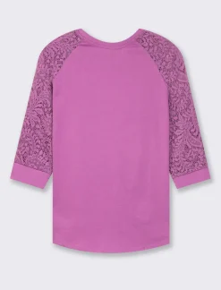 Piazza Italia T-shirt in pizzo con manica 3/4 e motivi floreali raglan - Viola Store