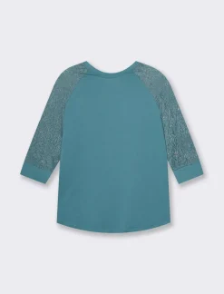 Piazza Italia T-shirt in pizzo con manica 3/4 e motivi floreali raglan - petrolio Verde Discount