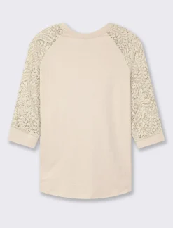 Piazza Italia T-shirt in pizzo con manica 3/4 e motivi floreali raglan - Sabbia Beige Flash Sale