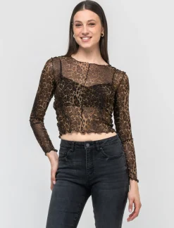 Piazza Italia T-shirt in rete stampata manica lunga e vestibilità crop - var 1 Cheap