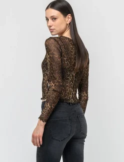 Piazza Italia T-shirt in rete stampata manica lunga e vestibilità crop - var 1 Cheap